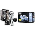 Braun Electric Razor for Men with Precision Beard Trimmer, Rechargeable, Wet & Dry Foil Shaver, Clean & Charge Station & Travel Case, Silver, 3 Piece Set with Clean & Renew Refill Cartridges, 6 Count