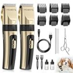 Dog Clippers for Grooming, 2 Pack Pet Hair Trimmers with 2 Speed Grooming Mode, Rechargeable, Cordless, Electric Quiet, Suitable for Dogs Cats (Gold)